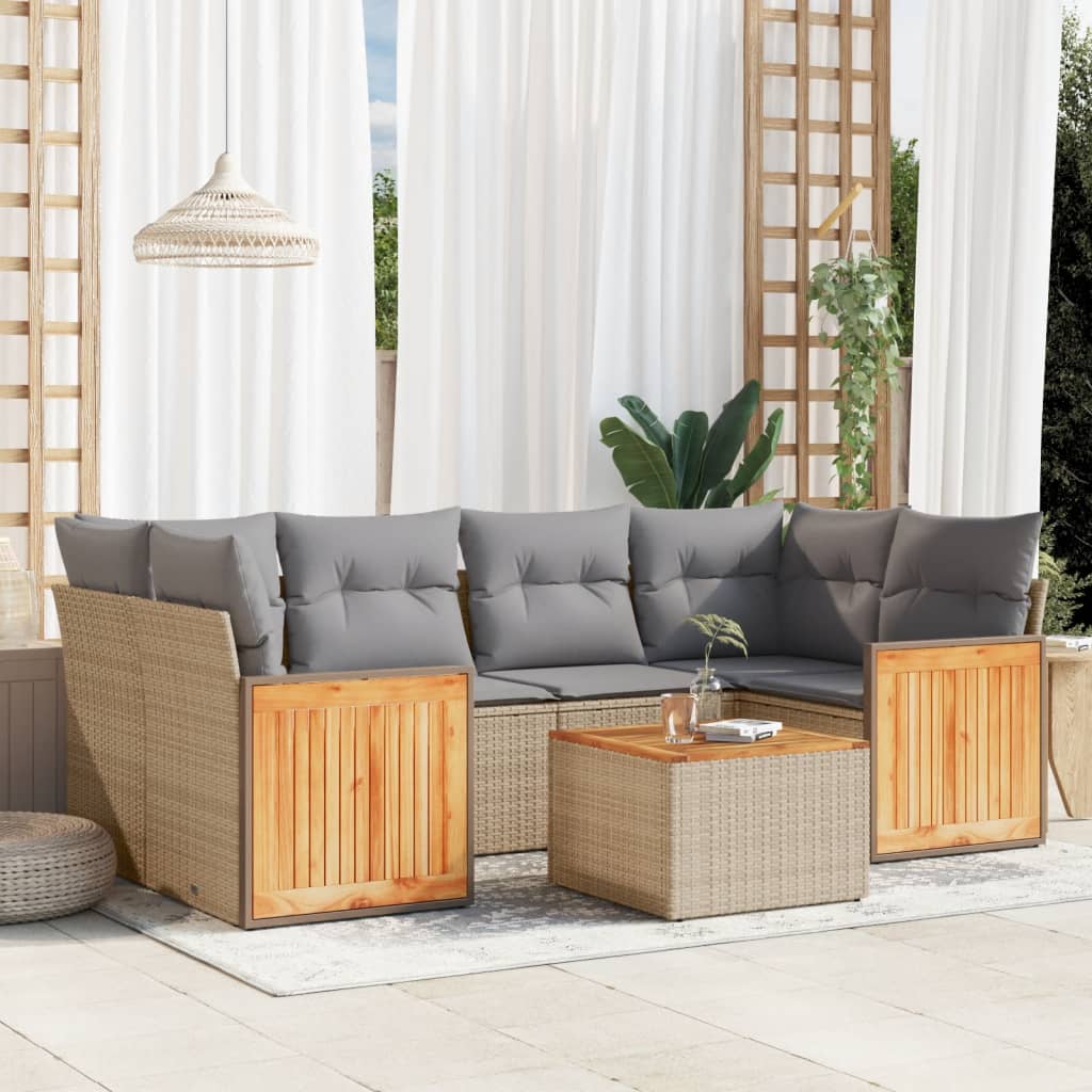 vidaXL Salon de jardin 7 pièces avec coussins en résine tressée beige