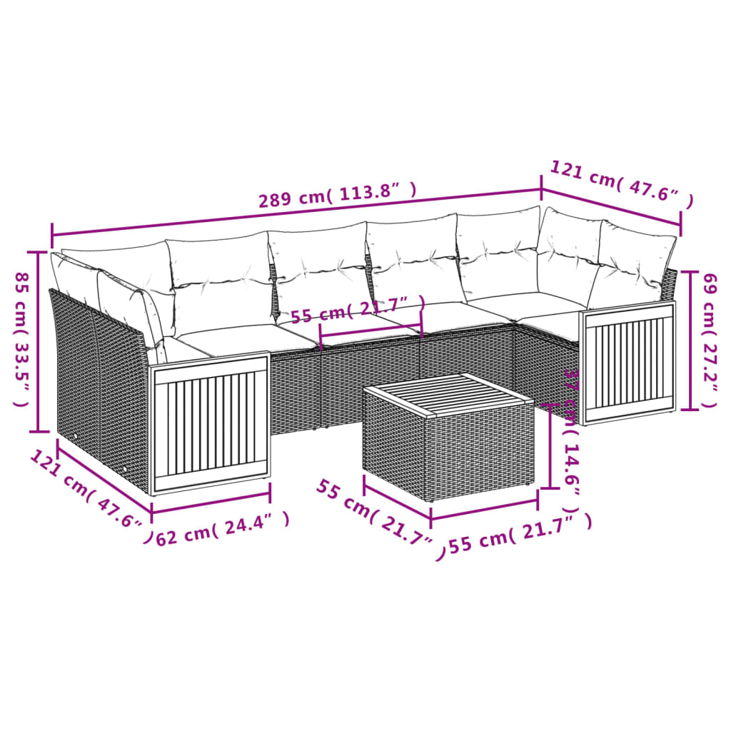vidaXL Canapé d'angle de jardin 8 pcs avec coussins Résine tressée Beige