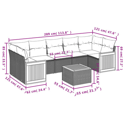 vidaXL Canapé d'angle de jardin 8 pcs avec coussins Résine tressée Beige