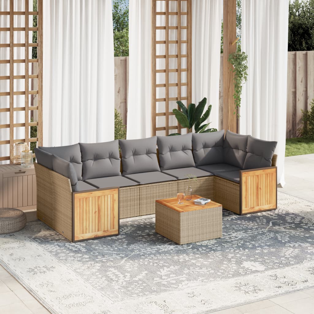 vidaXL Canapé d'angle de jardin 8 pcs avec coussins Résine tressée Beige