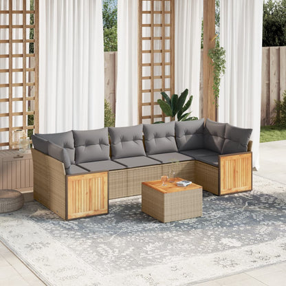 vidaXL Canapé d'angle de jardin 8 pcs avec coussins Résine tressée Beige