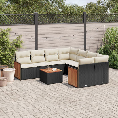 vidaXL Salon de jardin 9 pcs avec coussins Noir Résine tressée