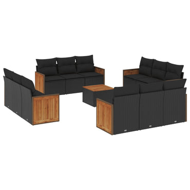vidaXL Ensemble de canapés de jardin 13 pièces avec coussins résine tressée noire