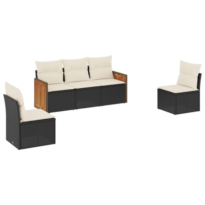 vidaXL Ensemble de canapés de jardin 5 pcs avec coussins, résine tressée noire