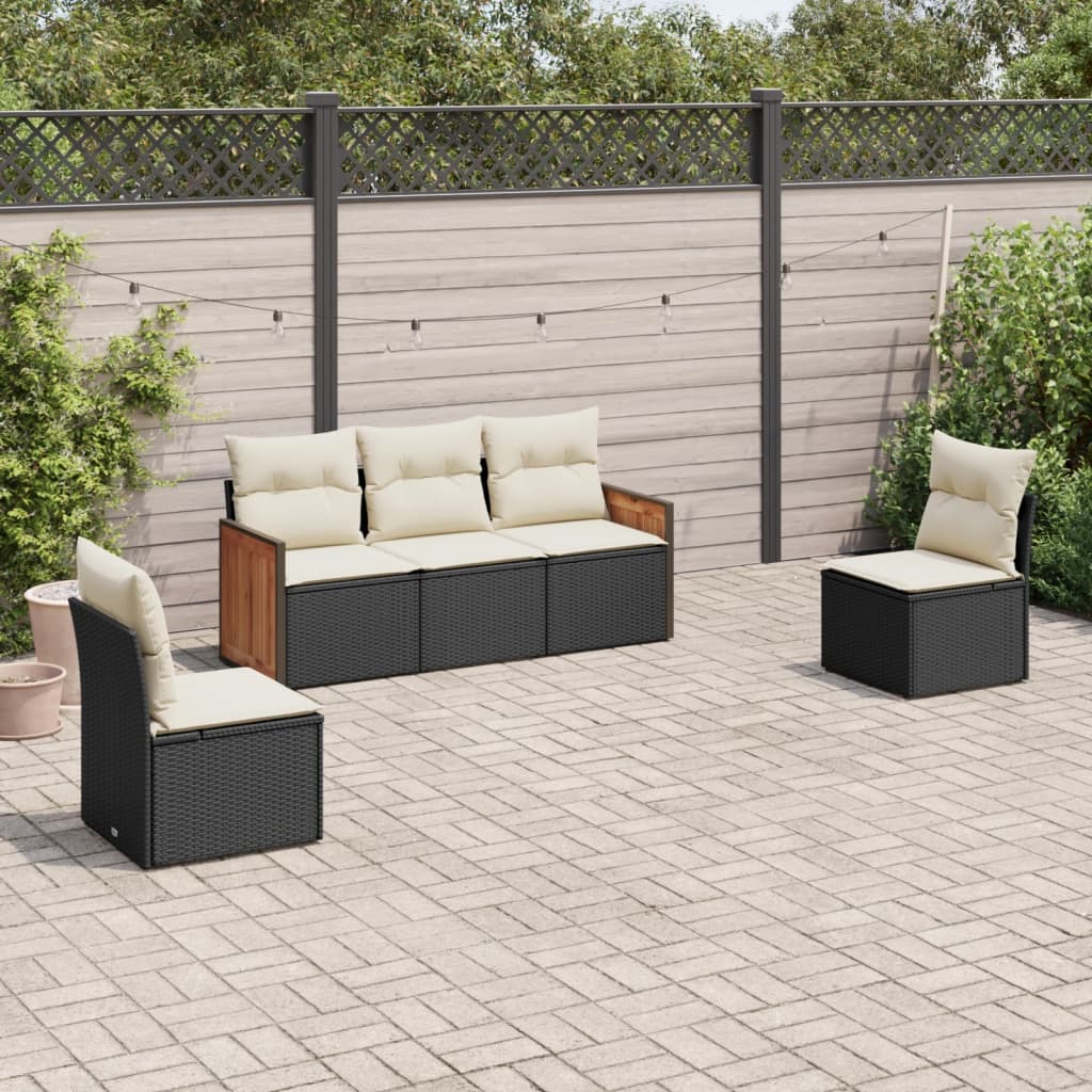 vidaXL Ensemble de canapés de jardin 5 pcs avec coussins, résine tressée noire