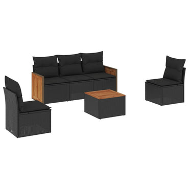 vidaXL Salon de jardin 6 pcs avec coussins Noir Résine tressée