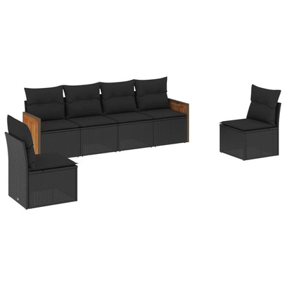 vidaXL Salon de jardin 6 pcs avec coussins Noir Résine tressée