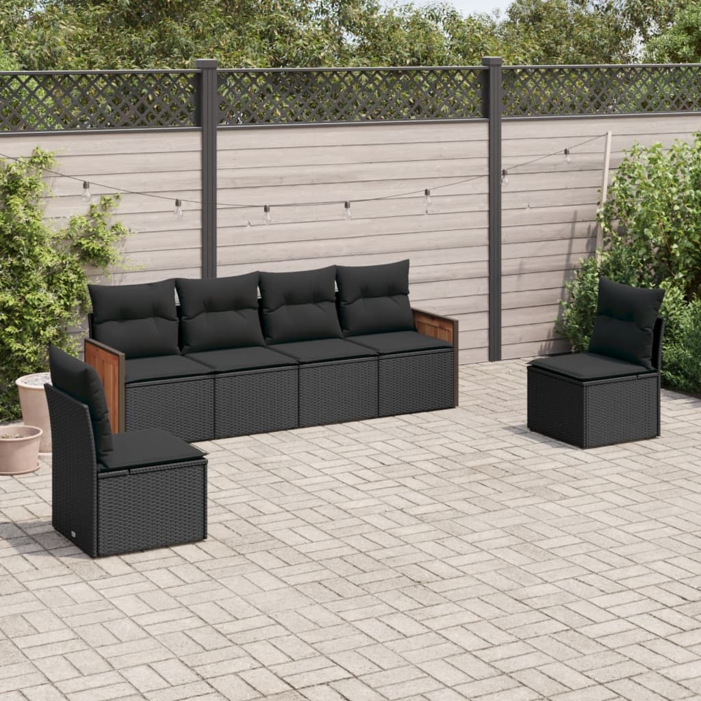 vidaXL Salon de jardin 6 pcs avec coussins Noir Résine tressée
