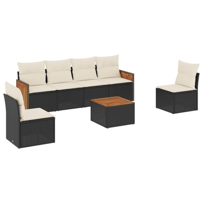 vidaXL Salon de jardin 7 pcs avec coussins Noir Résine tressée