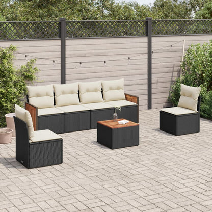 vidaXL Salon de jardin 7 pcs avec coussins Noir Résine tressée