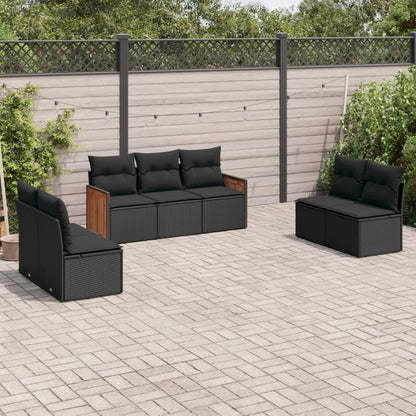vidaXL Salon de jardin 7 pcs avec coussins Noir Résine tressée