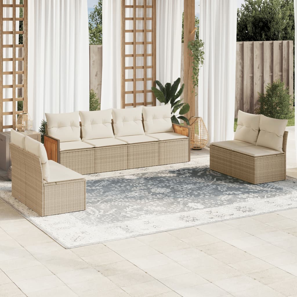 vidaXL Canapé d'angle de jardin 8 pcs avec coussins Résine tressée Beige