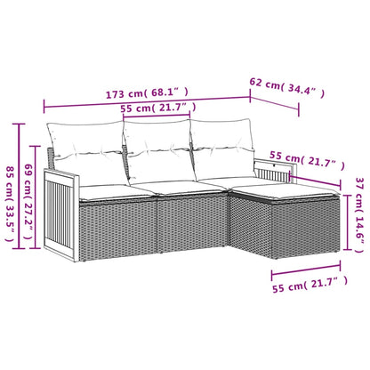 vidaXL 4-tlg. Garten-Sofagarnitur mit Kissen Schwarz Poly Rattan