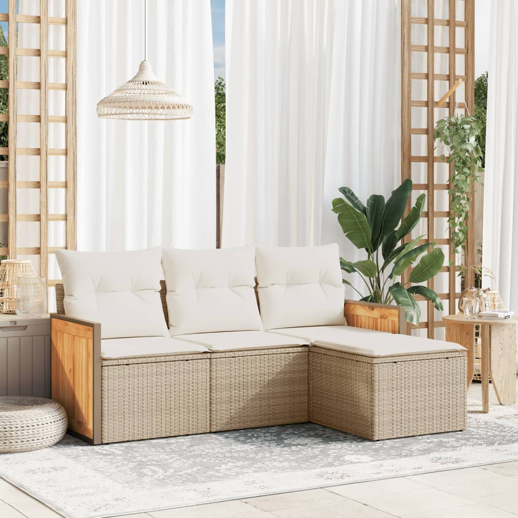 vidaXL Ensemble de canapés de jardin 4 pcs avec coussins en résine tressée beige