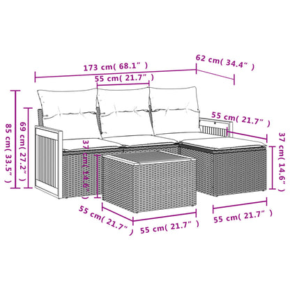 vidaXL 5-tlg. Garten-Sofagarnitur mit Kissen Beige Poly Rattan
