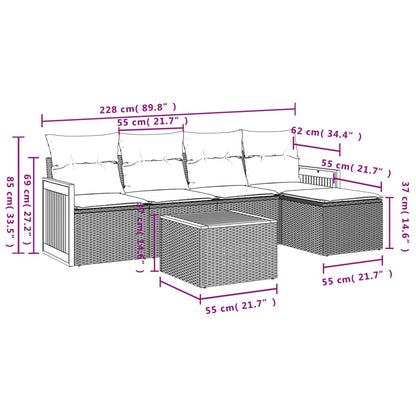 vidaXL 6-tlg. Garten-Sofagarnitur mit Kissen Schwarz Poly Rattan