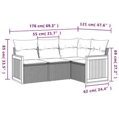 vidaXL 4-tlg. Garten-Sofagarnitur mit Kissen Schwarz Poly Rattan
