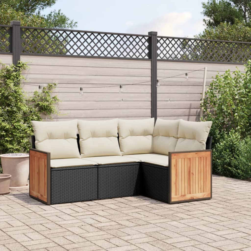 vidaXL Ensemble de canapés de jardin 4 pièces avec coussins résine tressée noir