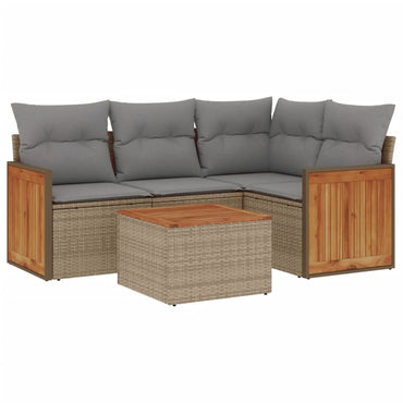 vidaXL 5-tlg. Garten-Sofagarnitur mit Kissen Beige Poly Rattan