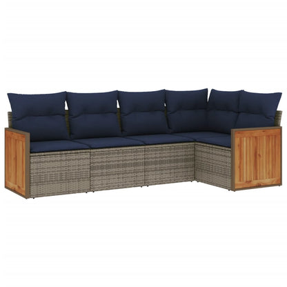 5-teiliges Gartensofa-Set mit Kissen, grau, Polyrattan