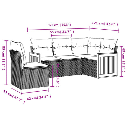 vidaXL 5-tlg. Garten-Sofagarnitur mit Kissen Beige Poly Rattan
