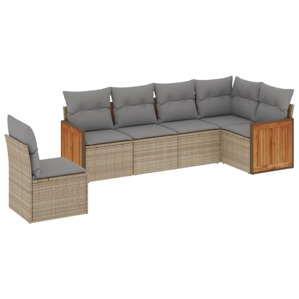 vidaXL Salon de jardin 6 pcs avec coussins beige résine tressée
