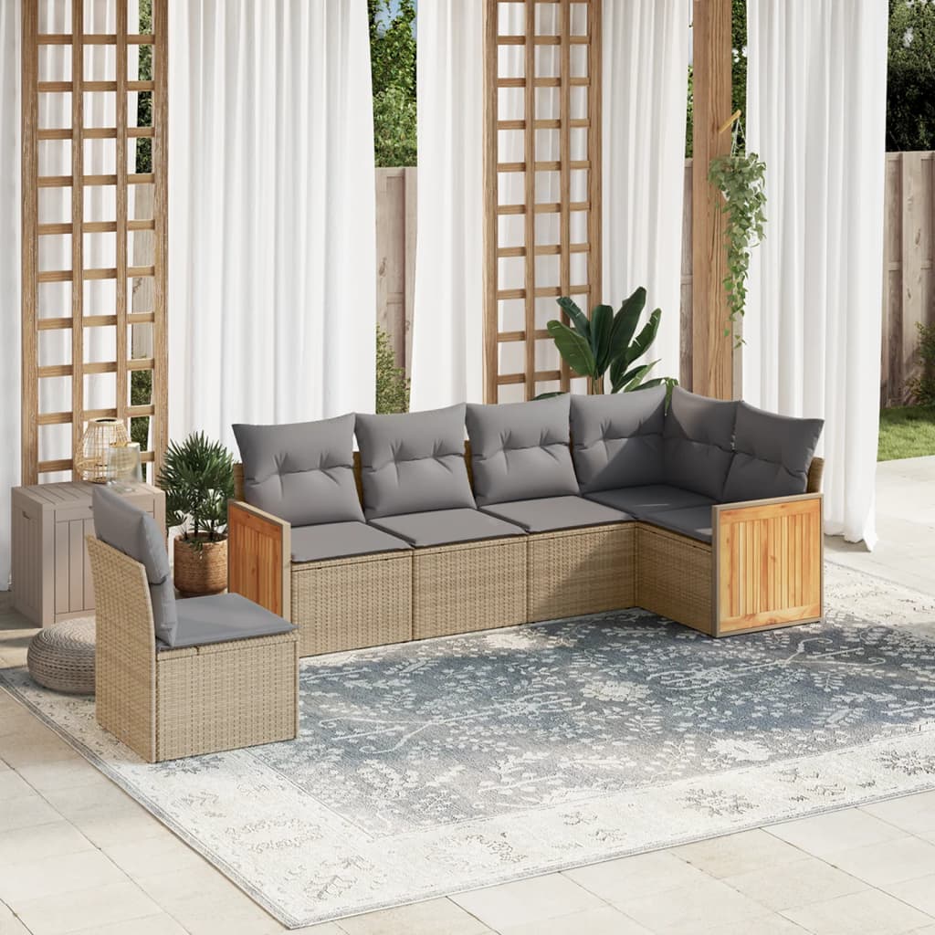 vidaXL Salon de jardin 6 pcs avec coussins beige résine tressée