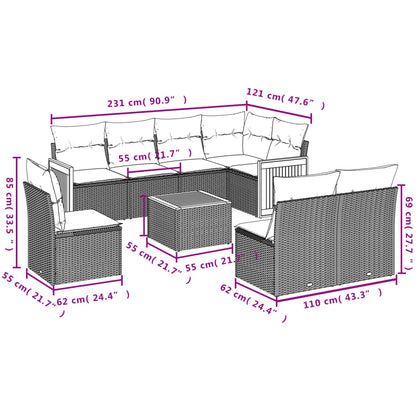 vidaXL 9-tlg. Garten-Sofagarnitur mit Kissen Beige Poly Rattan