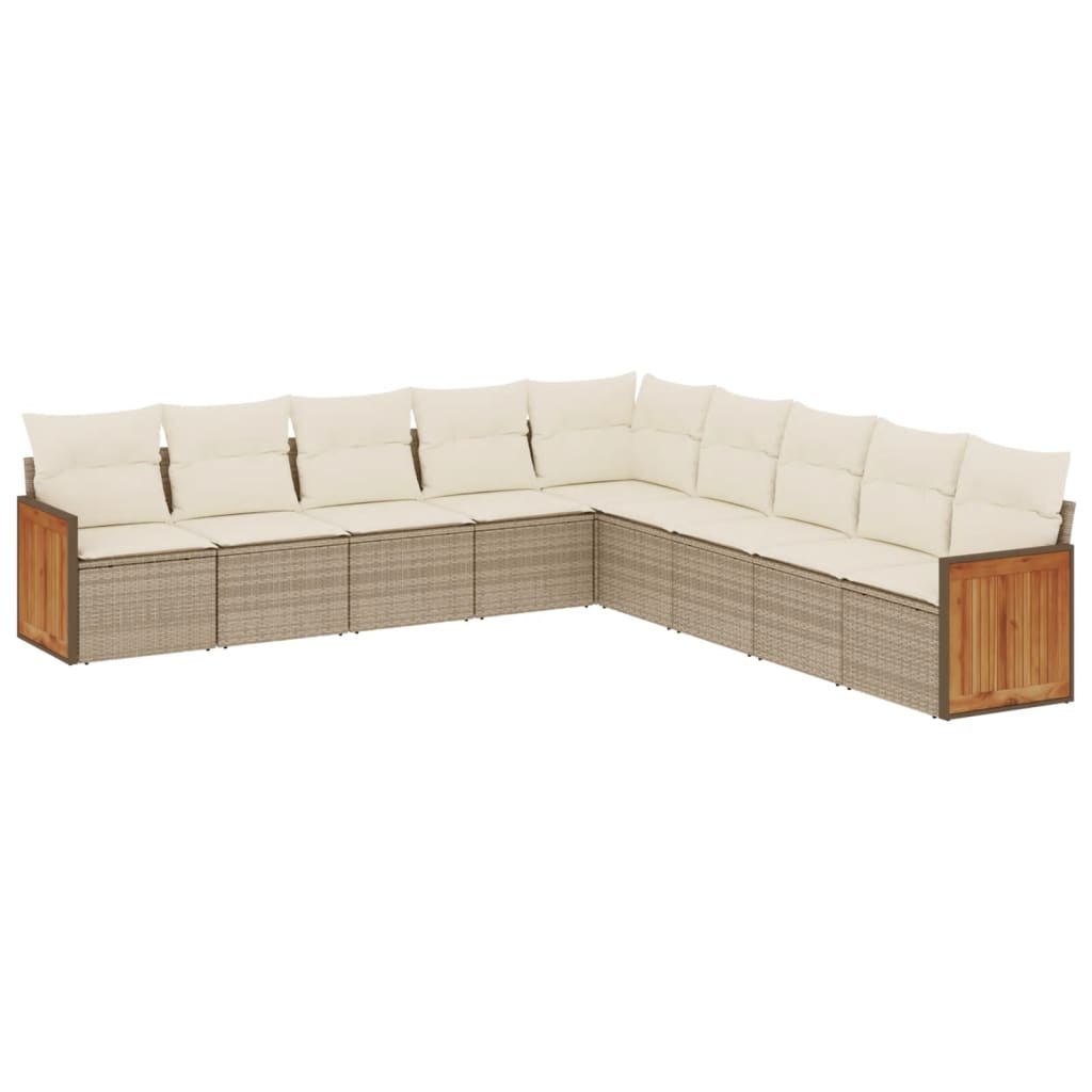 vidaXL Salon de jardin 9 pcs avec coussins Résine tressée Beige