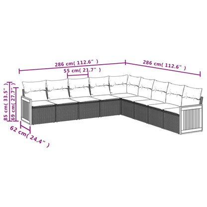 vidaXL Salon de jardin 9 pcs avec coussins Résine tressée Beige