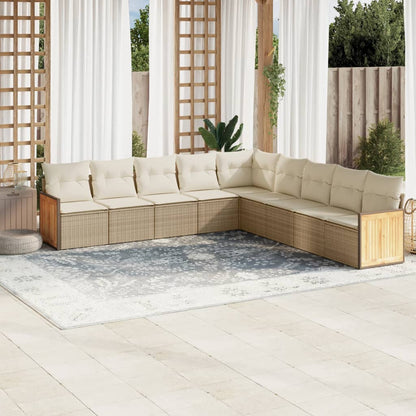 vidaXL Salon de jardin 9 pcs avec coussins Résine tressée Beige