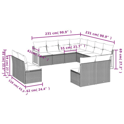 vidaXL Ensemble de canapés de jardin 11 pcs avec coussins en rotin synthétique beige