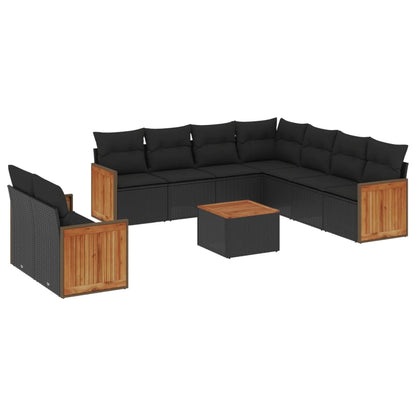 vidaXL Salon de jardin 10 pcs avec coussins Noir Résine tressée