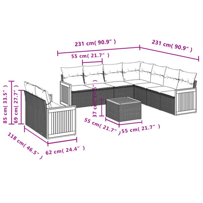 vidaXL Salon de jardin 10 pcs avec coussins Noir Résine tressée