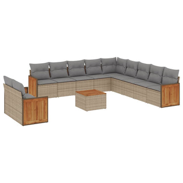 vidaXL 12-tlg. Garten-Sofagarnitur mit Kissen Beige Poly Rattan