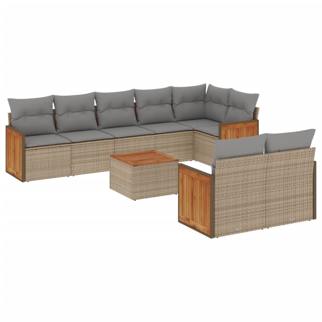 vidaXL 9-tlg. Garten-Sofagarnitur mit Kissen Beige Poly Rattan