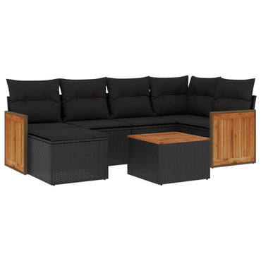 vidaXL 7-tlg. Garten-Sofagarnitur mit Kissen Schwarz Poly Rattan