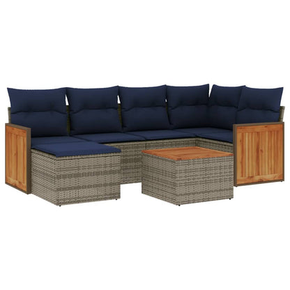 7-teiliges Gartensofa-Set mit Kissen, grau, Polyrattan
