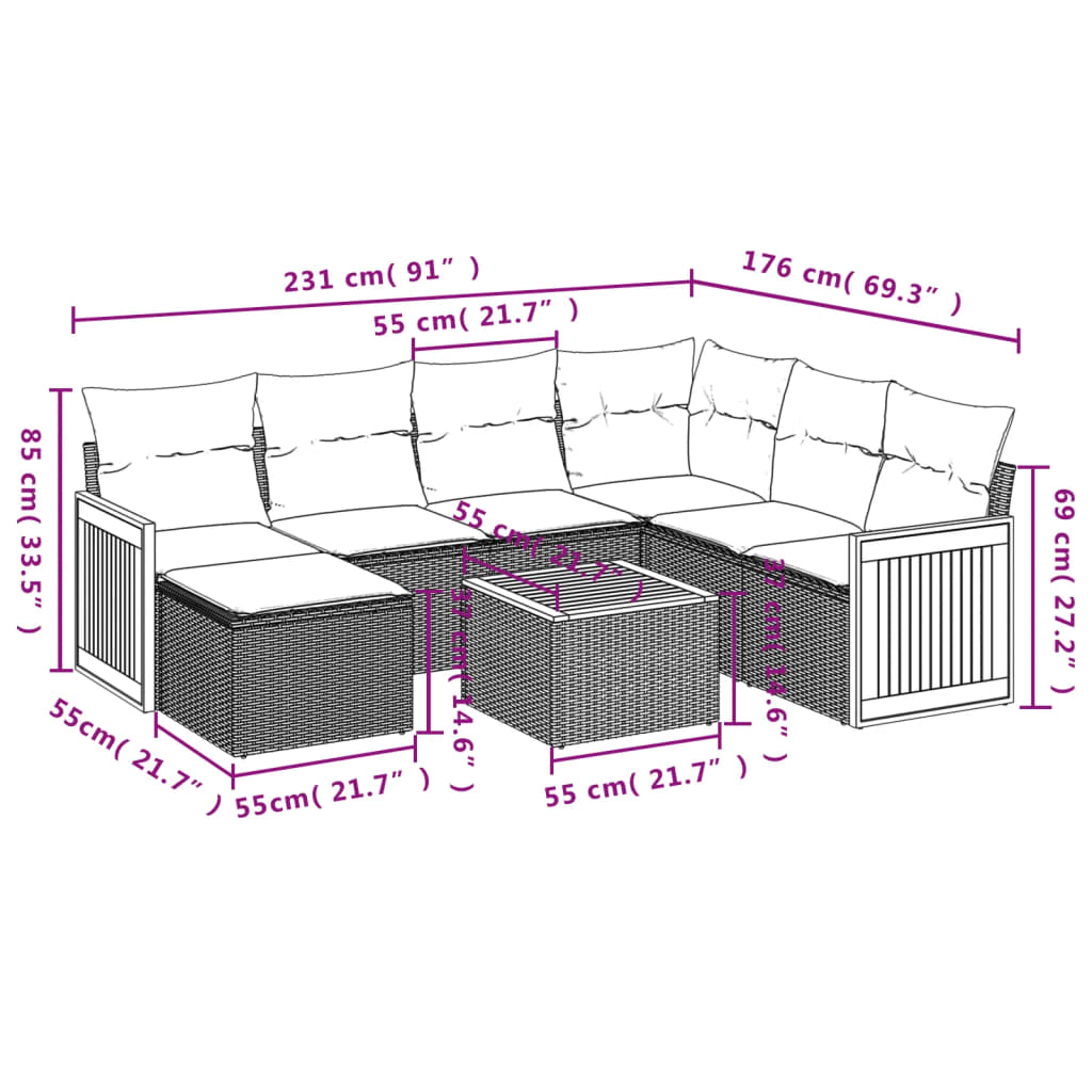 vidaXL 8-tlg. Garten-Sofagarnitur mit Kissen Schwarz Poly Rattan