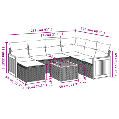 vidaXL 8-tlg. Garten-Sofagarnitur mit Kissen Grau Poly Rattan