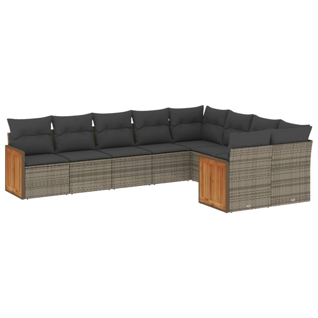 vidaXL Salon de jardin 9 pcs avec coussins Résine tressée Gris