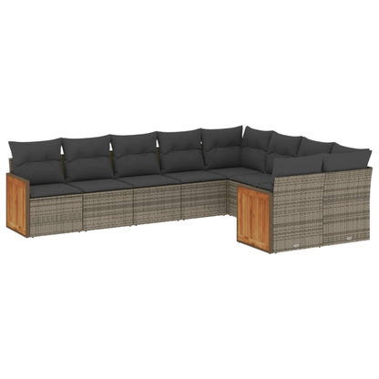 vidaXL Salon de jardin 9 pcs avec coussins Résine tressée Gris