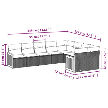 vidaXL Salon de jardin 9 pcs avec coussins Résine tressée Gris
