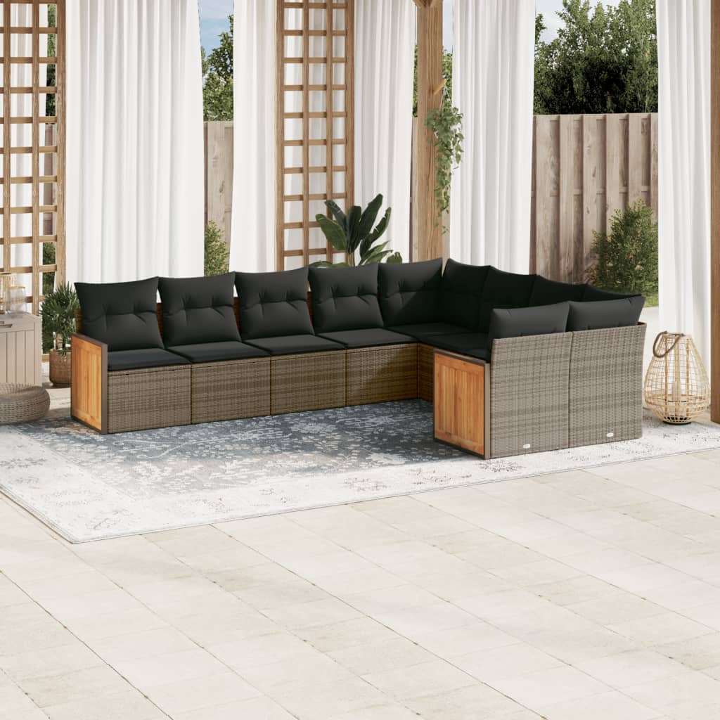 vidaXL Salon de jardin 9 pcs avec coussins Résine tressée Gris