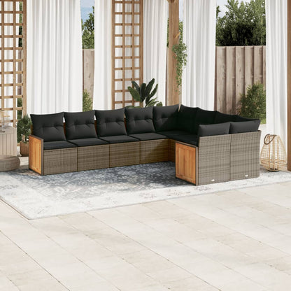 vidaXL Salon de jardin 9 pcs avec coussins Résine tressée Gris