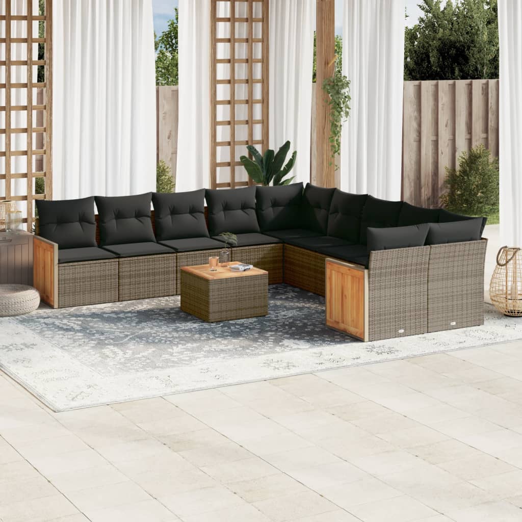 vidaXL Ensemble de canapés de jardin 11 pcs avec coussins en résine tressée gris