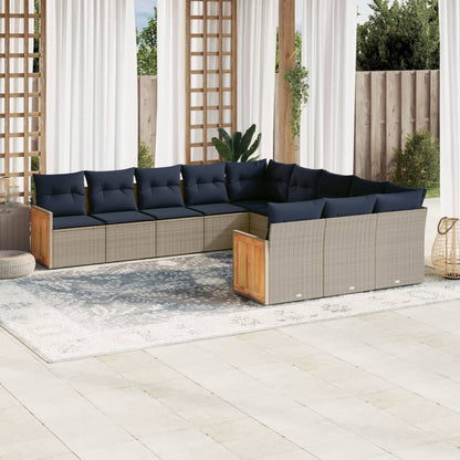 11-teiliges Gartensofa-Set mit Kissen, grau, Polyrattan