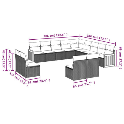 vidaXL 13-tlg. Garten-Sofagarnitur mit Kissen Beige Poly Rattan