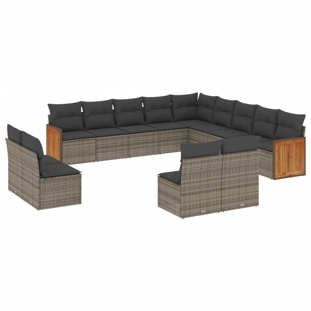vidaXL Salon de jardin 13 pcs avec coussins Résine tressée Gris