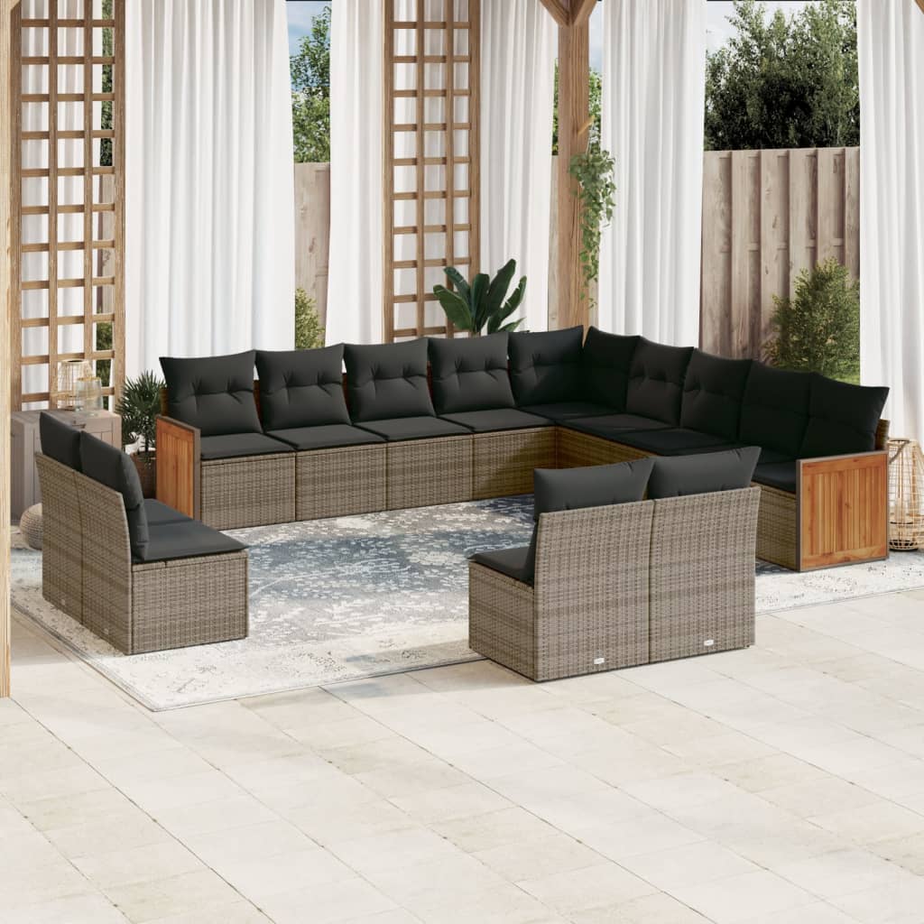vidaXL Salon de jardin 13 pcs avec coussins Résine tressée Gris